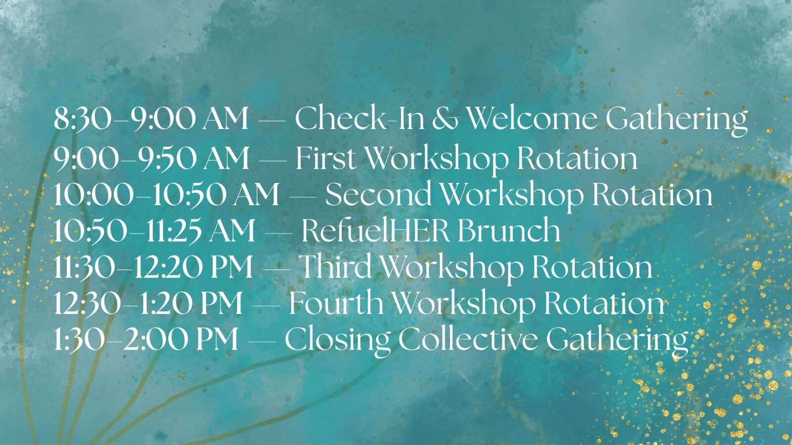 RefuelHer Wellness Experience schedule.